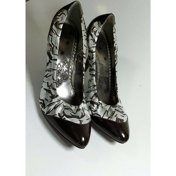 Naughty Monkey Heels 9.5 Brown Silver 3.5" Heel - Picture 3 of 12